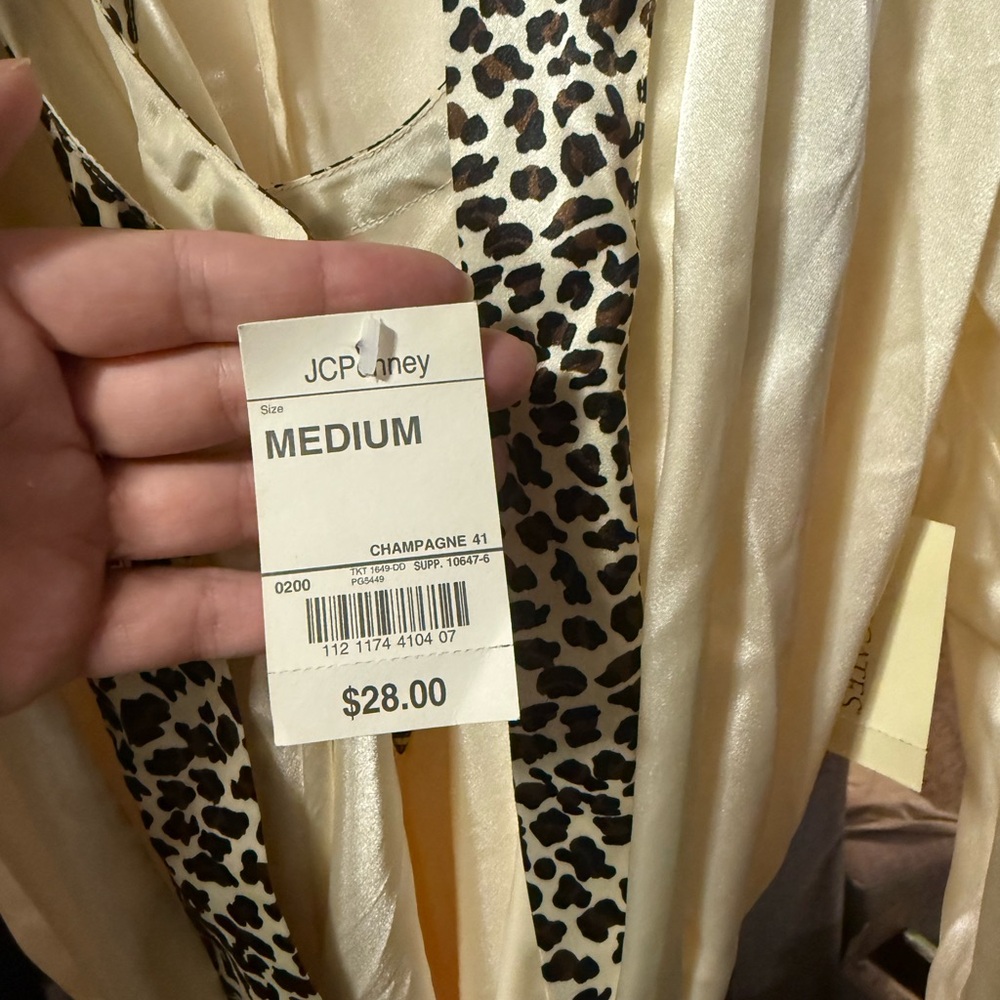 JCPenney Gold Satin Robe with Leopard Trim